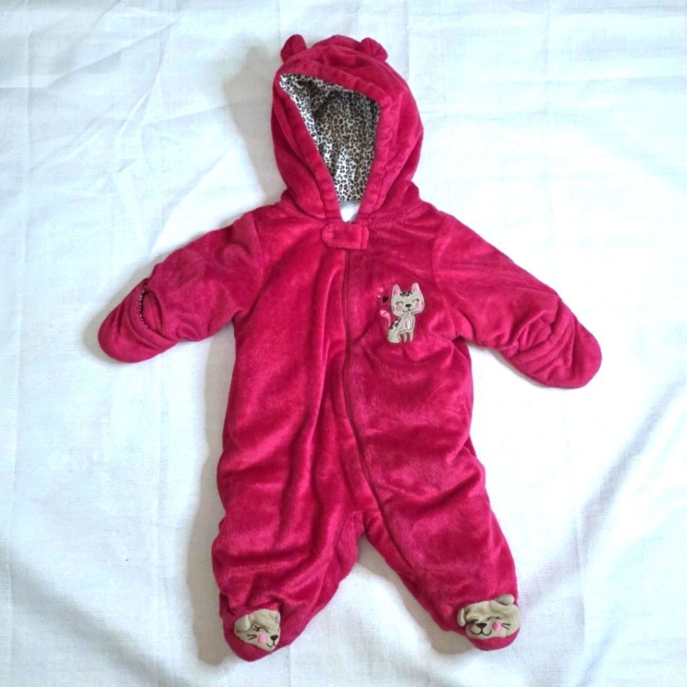 Small Wonders Pink Fuzzy Fleece Warm Jumpsuit Size 0-3 Months
